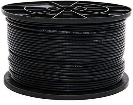 PremiumX cable satelital mini coaxial de 50 m en negro - Extra delgado con un diámetro de 4 mm - Doble blindaje para satélite | cable | DVB-T - Compatible con Ultra HD 4K y 3D