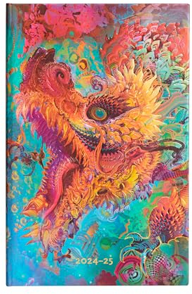 Paperblanks 18-Monatskalender 2025, Humming Dragon, Maxi, Vertikal, Elastikband-Verschluss