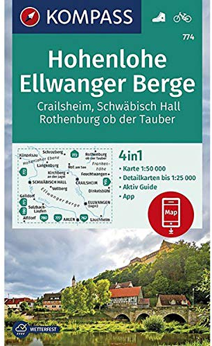 KOMPASS Wanderkarte Hohenlohe, Ellwanger Berge, Crailsheim, Schwäbisch Hall, Rothenburg ob der Tauber: 4in1 Wanderkarte 1:50000 mit Aktiv Guide und ... (KOMPASS-Wanderkarten, Band 774)