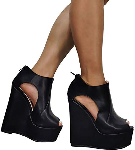 DERBUT Sandali con Zeppa 15 cm con Tacchi Alti Stivaletti con Sandali da Donna Sexy di Grandi Dimensioni,Black-37
