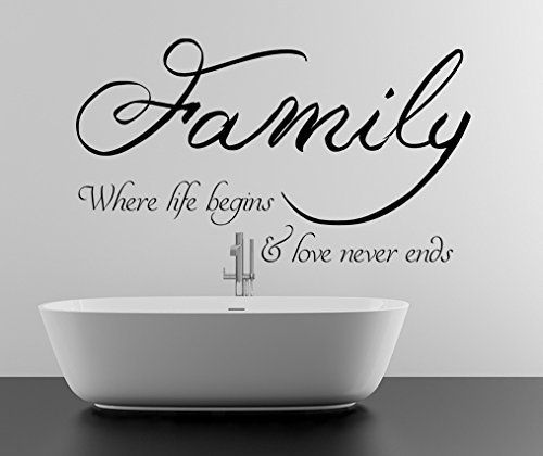 FAMILY Wandtattoo, Vinyl, 160 x 94 cm, Zitat where life begins and love never ends