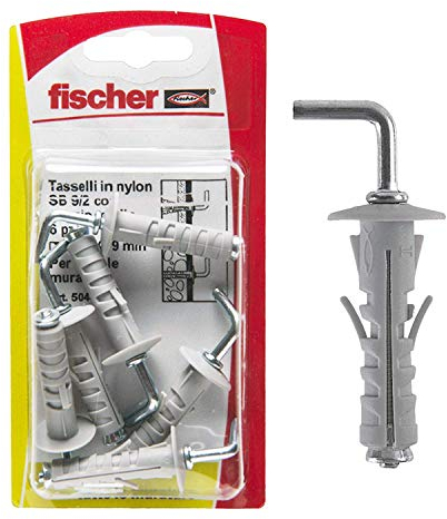 Fischer 6 Tasselli SB 9 con Gancio Medio, Universali per il Fissaggio di Lampade, Specchi, Mobili su Muro e Cemento, 504442