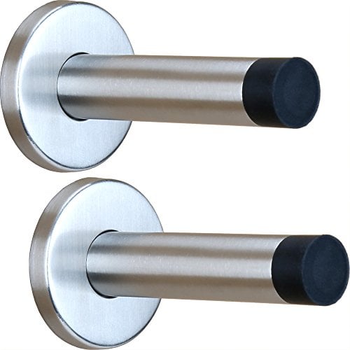 H&S Set de Topes para Puertas - 2x Tacos de Pared para Puerta de Bisagras o Corredera o para Colgar - Tope Anti Golpes de Acero Inoxidable con Punta de Goma