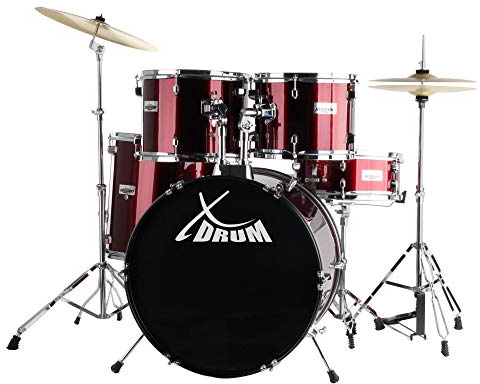 XDrum Semi 20 Studio Schlagzeug Lipstick Red - 20 BD, 10 TT, 12 TT, 14 FT, 14 SD - inkl. Schule - Rot