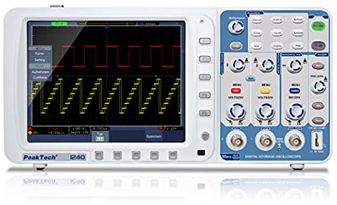 PeakTech 1240 – Oscilloscope à 2 canaux (60MHz) avec Interface USB, VGA, LAN et Écran colleur TFT 8´´ Haute résolution, 20 Mode de mesure automatique, Oscilloscope Numérique à Mémoire (10 Mio./Ch.)