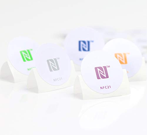 NFC Tag Sticker-Aufkleber 215, 5 Stück in 30 mm, 5, kompatibel mit Allen NFC-fähigen Smartphones, NXP NFC Chip NTAG 215