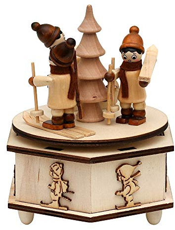 Dekohelden24 Wunderschöne Spieldose mit Winterkinder, Melodie: Oh du Fröhliche, 11 x 11 x 13 cm