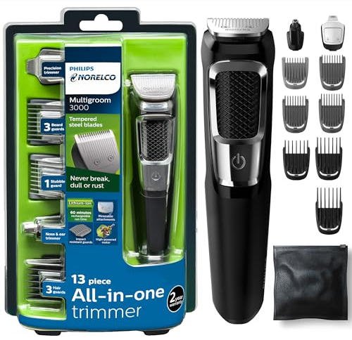 Philips MG3750/60 Rechargeable Black, Metallic Hair Clipper & Razor – Shaver (Black, Metallic, 60 min, Integrated, AC/Battery, 1h, Lithium ion)