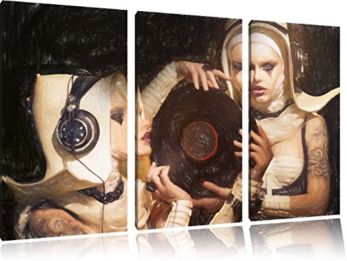 Femmes mystérieux DJ Photo sur Toile 3 pièces | Taille: 120x80 cm| Peinture Murale | Art Print | prêt Couvert