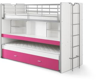VIPACK BONHS8044 Hoch-/Spiel-/Funktions-/Kinderbett, Holzwerkstoff, Farbe 44 weiß/Fuchsia, 222 x 161 x 102 cm
