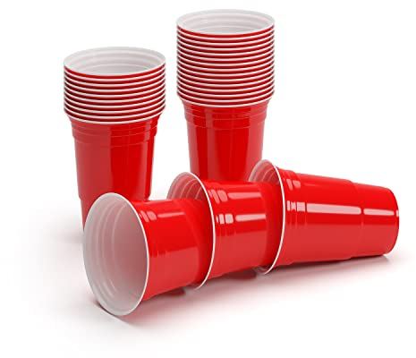 BeerCup-Classics Vasos rojos reutilizables para fiestas, beer pong, festivales, campamentos y vacaciones, capacidad de 16 oz (473 ml), rojo brillante y estable, 50 piezas