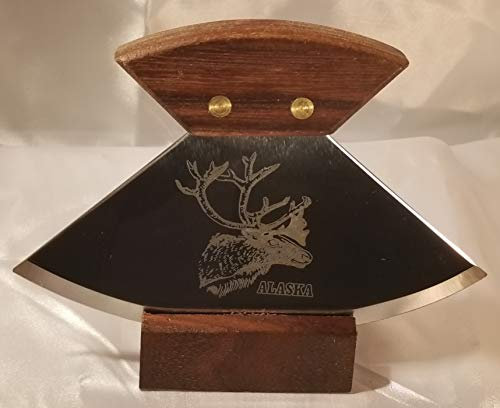 15,2 cm Walnuss Ulu mit Karibu Kopf Ätzmesser