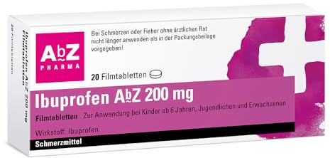 Ibuprofen AbZ 200 mg, 20 Filmtabletten, bei Schmerzen und Fieber | Bewährte Hilfe bei Schmerzen, Fieber und entzündungsbedingten Schmerzen