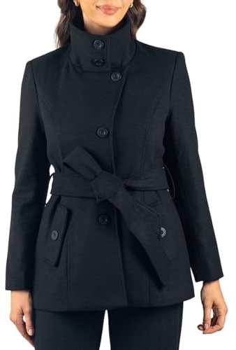 alpine swiss Bella Womens Wool Blend Coat Removable Belt Blazer Jacket Convertible Funnel Neck 3 in 1 Peacoat