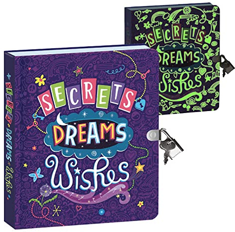 Peaceable Kingdom Secrets, Dreams and Wishes Glow in the Dark 6.25 Lock and Key, Lined Page Diary for Kids