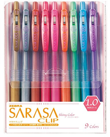 Zebra Sarasa Clip 1.0, 9 Shiny/Metallic Color Set (JJE15-9CA)