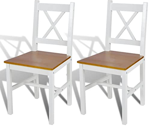 vidaXL Esszimmerstühle 2 STK., Esszimmerstuhl mit Rückenlehne, Essstuhl Küchenstuhl Stuhl für Esszimmer Küche, Holzstuhl, Weiß Kiefernholz