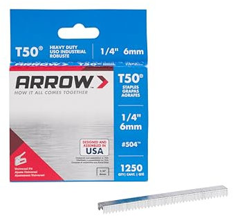 Arrow 1/4 Zoll Heftklammern, 1.250 Stück, T50 Kompatibel, Silber, 1 Pack