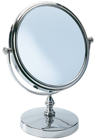 WENKO 3656190100 Kosmetikspiegel Romantic - Standspiegel, klappbar, Spiegelfläche ø 13cm, 300% Vergrößerung, Stahl, 18 x 21.5 x 10.5 cm, Chrom