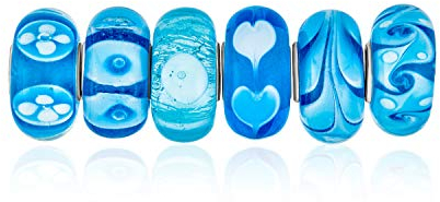 Mélange De Breloques En Argent Sterling 925 Avec Âme Translucide, Nuances De Blanc Et De Bleu, Fleurs En Verre De Murano, Perle De Tourbillon, Intercalaire Pour Bracelet Européen Pour Femmes Ados