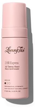 Loving Tan 2 HR Express Self Tanning Mousse, Medium - Streak Free, Natural, Professional Quality - 5+ Sunless Self Tanner Applications per Bottle, Cruelty Free, Naturally Derived DHA - 4 FL Oz