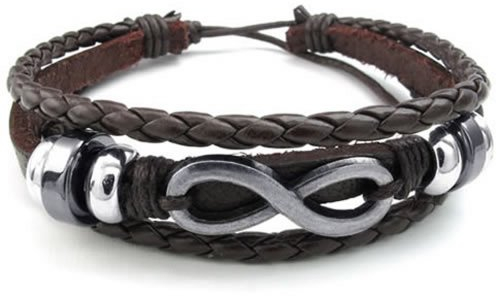 Konov Unisex-Armband, Unendlichzeichen, verstellbar von 20-23 cm, Leder/Metalllegierung, Braun/silberfarben, mit Geschenkbeutel