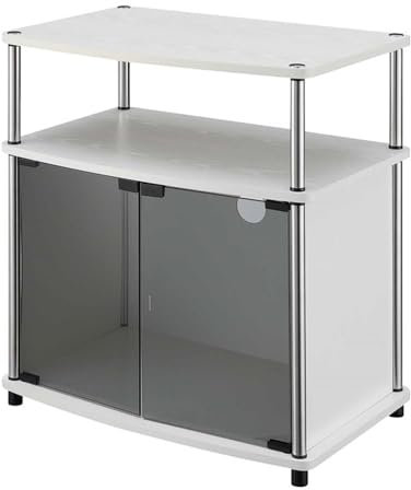 Convenience Concepts Designs2Go TV Stand with Black Glass Cabinet Designs2Go-Mueble para televisor con Mueble de Cristal Negro, White