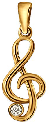 CLEVER SCHMUCK Goldener Musik Anhänger kleiner Notenschlüssel 15 mm mit Zirkonia in weiß und glänzend 333 GOLD 8 KARAT im Schmucketui