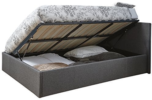 4ft Side Lift Ottoman Silver Grey Small Double Fabric Side Lift up Storage Bed