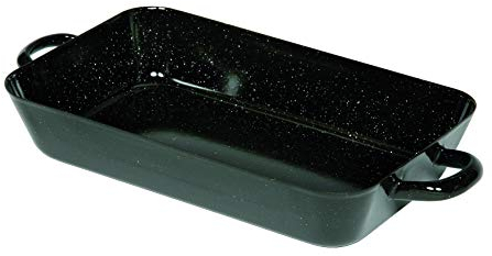 Riess, 0046-022, Bratpfanne 33/20cm, CLASSIC - BACK- UND BRATFORMEN, Maße 33 x 20 cm, Höhe 6,0 cm, Inhalt 2,00 Liter, Emaille, Bräter, schwarz, 0,89 kg, 40,5 x 20,6 x 6cm, Induktion