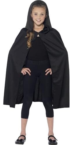 Smiffys Hooded Cape, Black Long, Halloween Child Fancy Dress, Child Dress Up Accessories