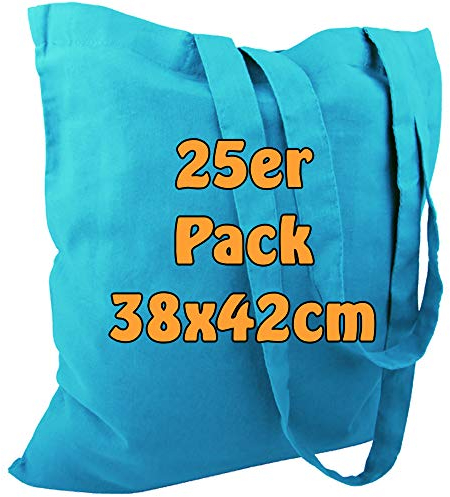 Cottonbagjoe 10 Stück Baumwolltaschen Hellblau | 38x42 cm | unbedruckt | lange Henkel | ideal zum Bedrucken & Beplotten | Öko-Tex zertifiziert