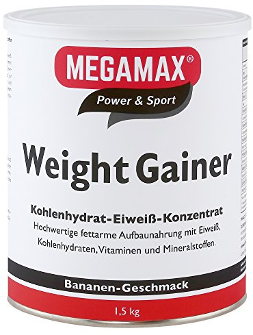 Megamax Weight Gainer Banane 1,5 kg 0,5% Fett | Vitamine, hochwertige Kohlenhydrate & Proteine ideal für HardGainer u. Untergewicht | Aufbaunahrung für Massephase, Masseaufbau & Zunehmen