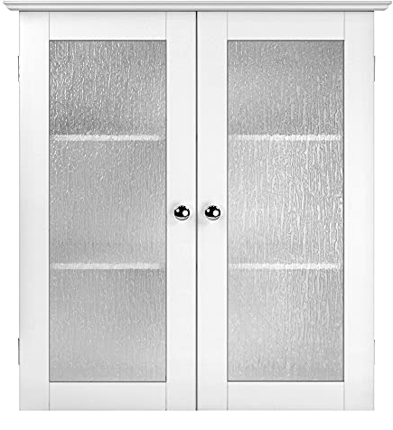 Elegant Home Fashions Bathroom Connor Wall Cabinet with 2 Glass Doors White ELG-581