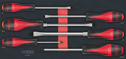 KS Tools 713.5015 - Module de tournevis Fente - Pour vis PHILLIPS® - Gamme ULTIMATE® - Empreinte des outils découpée au laser - Mousse imputrescible - 6 pièces