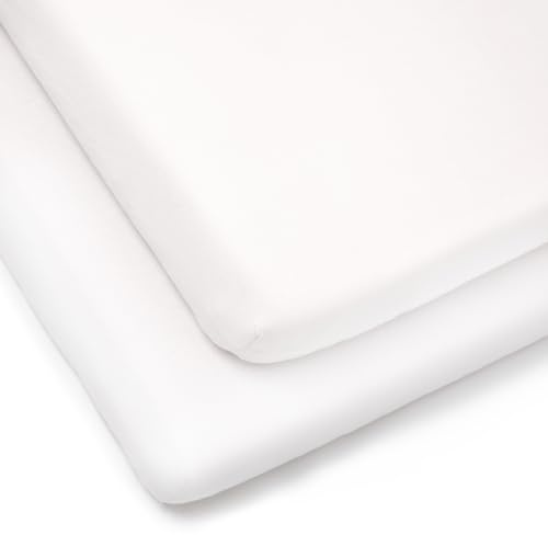 Clair de Lune 2 Pack Jersey Cotton Pram & Crib Sheets 90 x 40 cm (White) | Breathable, gentle fabric