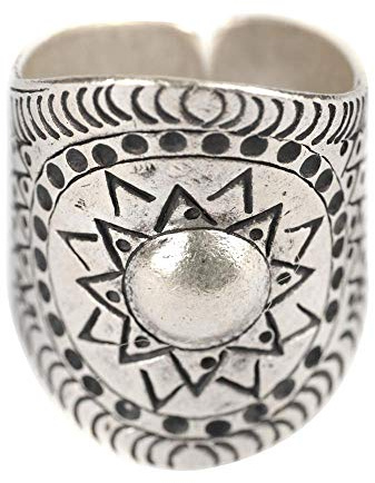 81stgeneration Karen Hill Tribe Silberringe für Damen | Breiter Verstellbarer Klobiger Daumenring aus 999er-Reinsilber | Handgefertigter Tribal-Schmuck | Sonnendesign im Aztekenstil