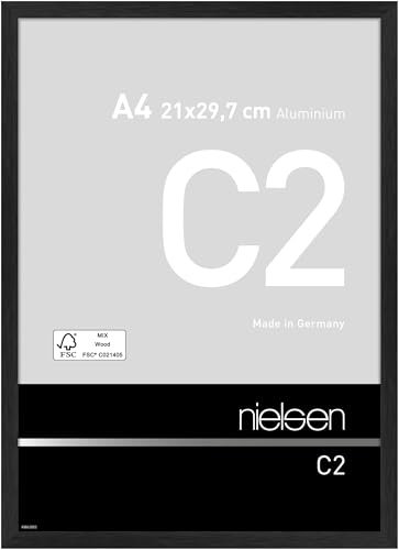 nielsen Bilderrahmen, 21 x 29,7 cm (A4), Aluminium, Schwarz matt, Dokumentenrahmen zum Aufhängen im Hoch- & Querformat, Echtglas, C2