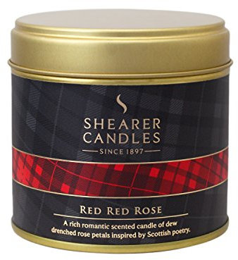 Shearer Candele Rosso Rosso Rosa Grande profumata Tartan Tin Candela - Avorio