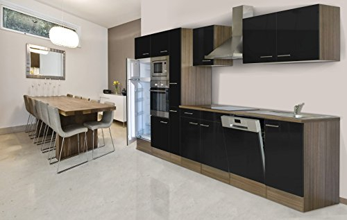 Küche Küchenzeile Küchenblock Eiche York Schwarz Oliver 370 cm Respekta