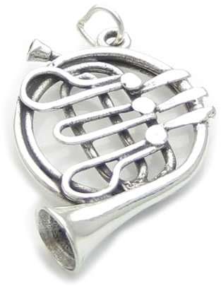 Waldhorn Sterling Silber Charm-Anhänger .925 x 1 Musikinstrumente