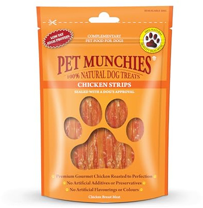 Pet Munchies Chicken Strips Dog Treats, Premium Dog Chews with Natural Real Meat, Low in Fat and High in Protein 90g (Pack of 8)