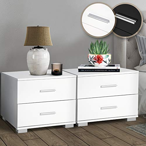 MIADOMODO® Nachttisch - 2er Set, 40x40x35cm, MDF, 2 Schubladen, Farbwahl - Boxspringbett Nachtschrank, Kommode Ablagetisch, Nachtkonsole, Nachtkommode für Schlafzimmer, Wohnzimmer (Weiß)