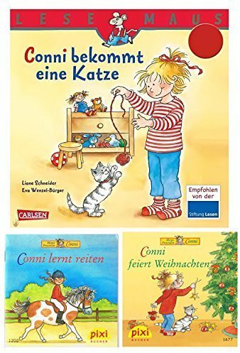 Conni Bundle 2 – Conni Bücher Set - Conni bekommt eine Katze Lesemaus - Conni feiert Weihnachten - Conni lernt reiten - Pixi Bücher