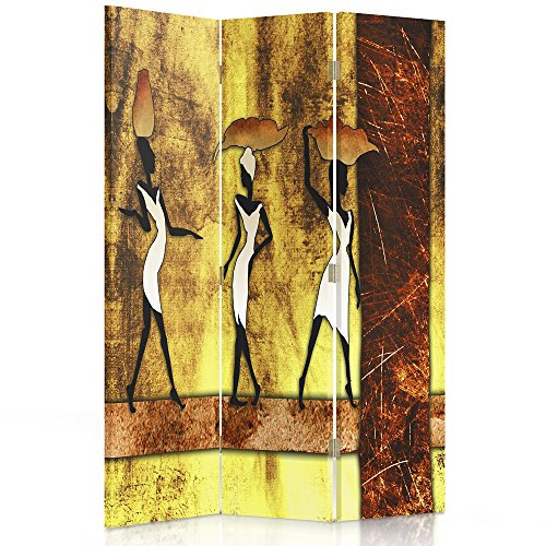 Feeby Paravent Afrika Frauen Körbe Gefäße 110x180 cm 3 Teilig Modern Design beidseitig Wandschirme Foto Trennwand Raumtrenner Sichtschutz Spanische Wand auf Leinwand Bedruckt Stamm Streifen Gelb Braun