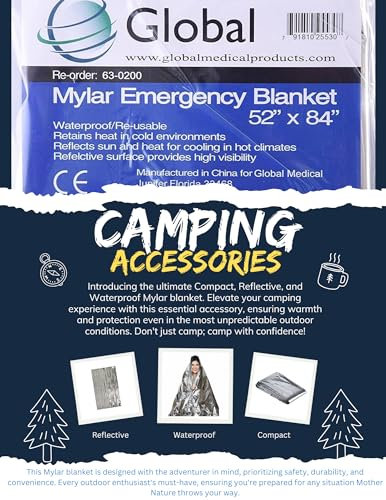 Global Notfalldecke, wasserdicht, Winddicht, Mylar, 132 x 213,4 cm