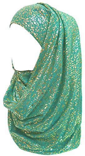 Lina & Lily Damen Hijab Muslimische Kopftuch Schal Turban mit Gold Glitzert Funkeln (Blaugrün)