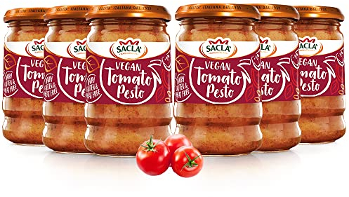 Sacla Vegan Tomato Pesto - Free From Dairy, Wheat and Gluten, Perfect with Pasta, Stuffed Tomatoes and Chickpea Salad - Made with Tomatoes, Nuts and Fragrant Basil (Pack of 6)