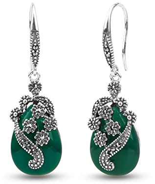 Jade Angel Damen Schmuck 925 Sterling Silber Achat Ohrringe mit Markasit