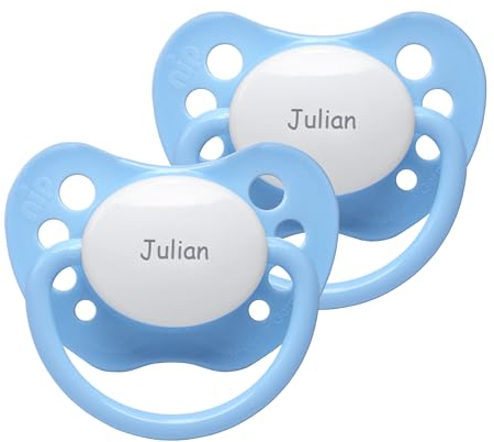 Namensschnuller - NIP Schnuller mit Namen - Silikon Größe 1 - hellblau - 2er Set